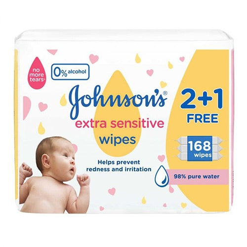 Johnson Extra Sensitive Wipes 2+1 168pcs