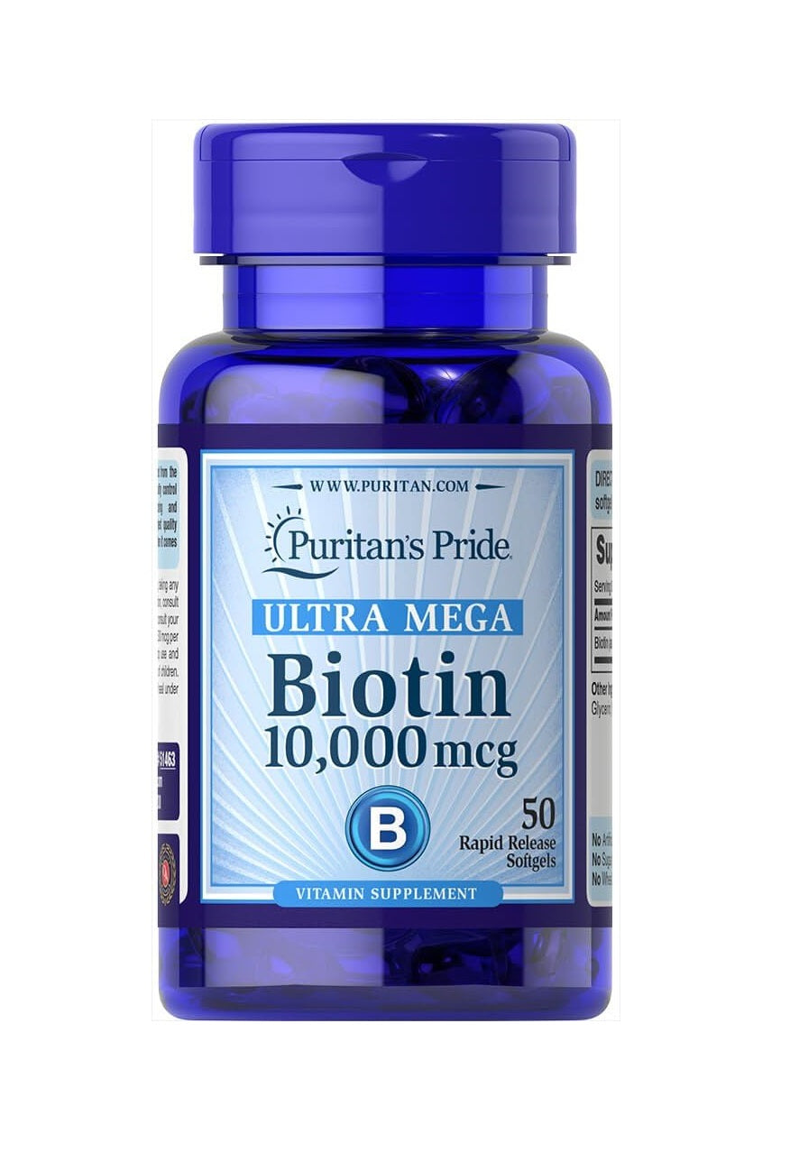 Puritans Pride Ultra Mega BIotin 10000 Mcg 50 Softgels