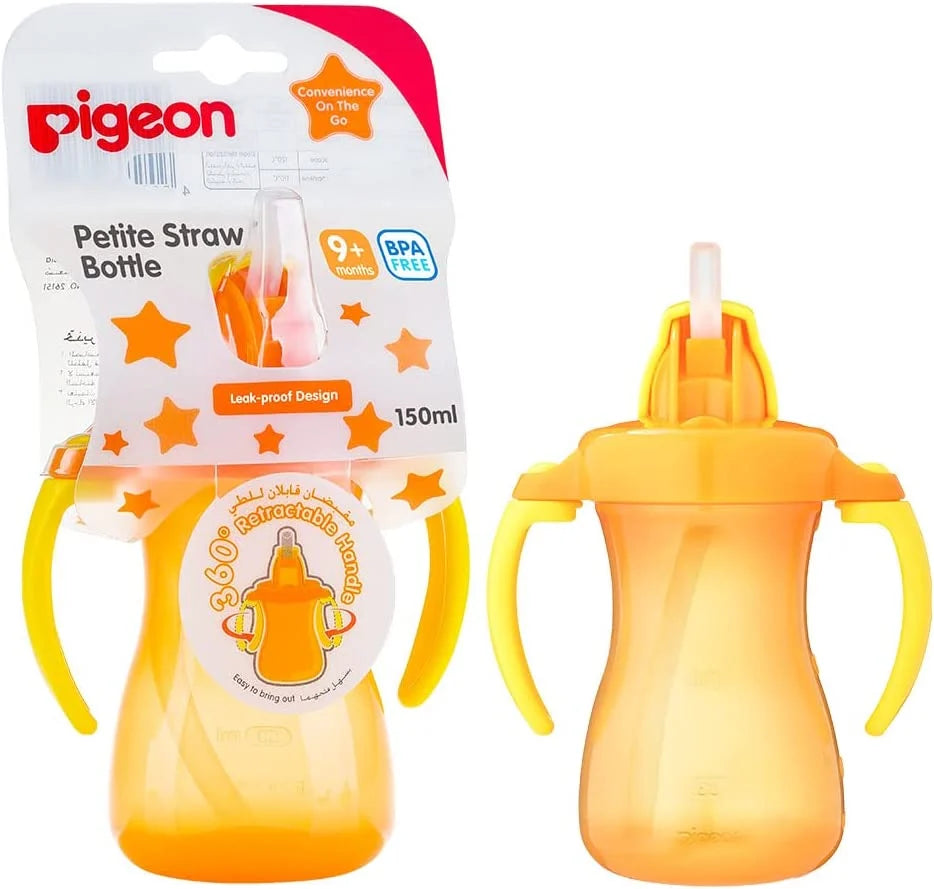 PIGEON PETITE STRAW BOTTLE 9+M 150ML ORANGE